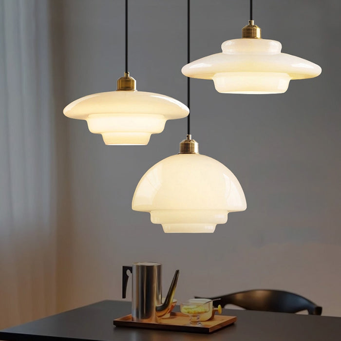 Astria Ivory Glass Pendant Light For Retro