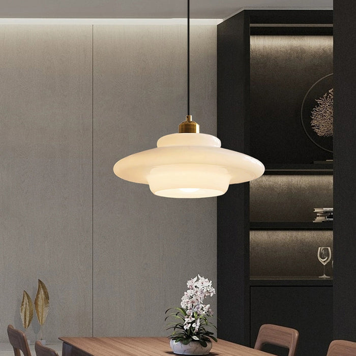Astria Ivory Glass Pendant Light For Retro