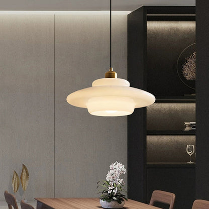 Astria Ivory Glass Pendant Light For Retro