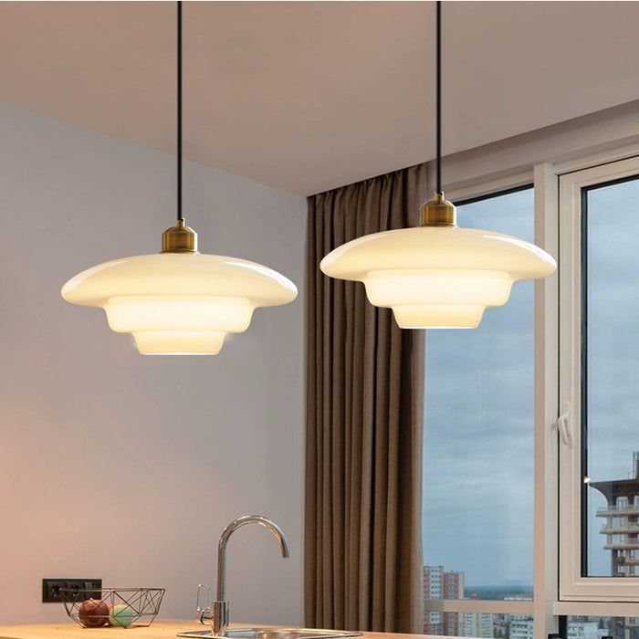 Astria Ivory Glass Pendant Light For Retro