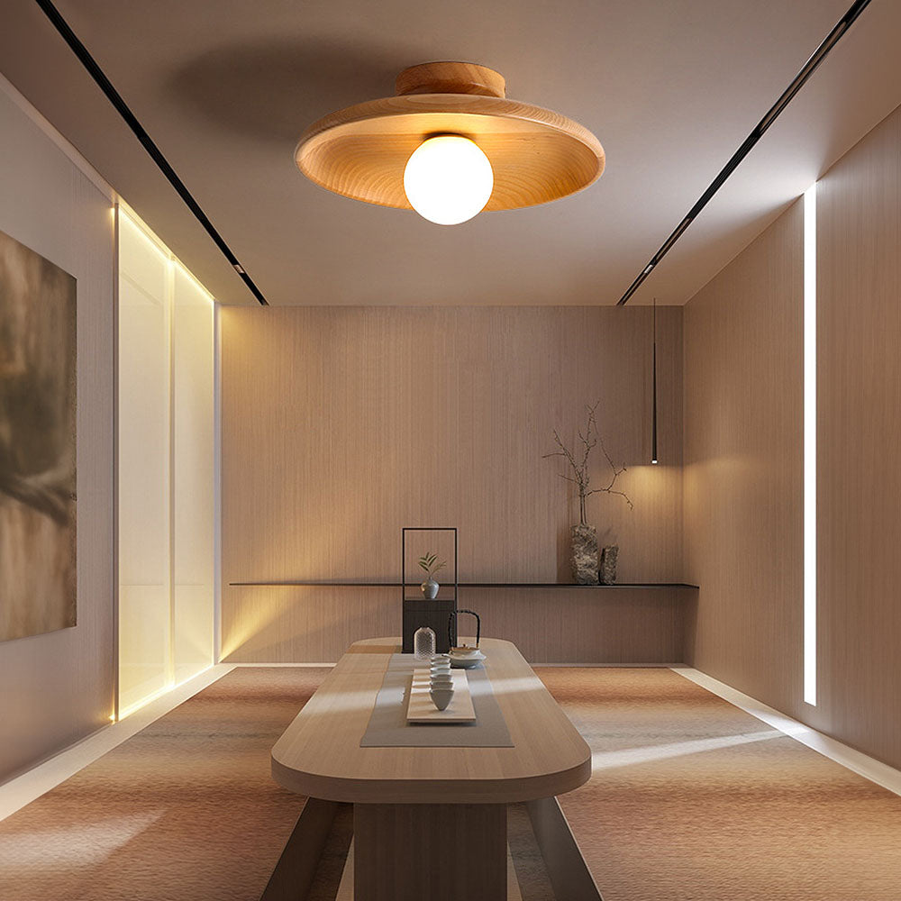 Nordic Wood Minimalist Round Ceiling Light for Hallway