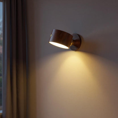 Adjustable Walnut LED Wall Lamp – Rotatable Wood Spotlight Fixture with Brass Detail