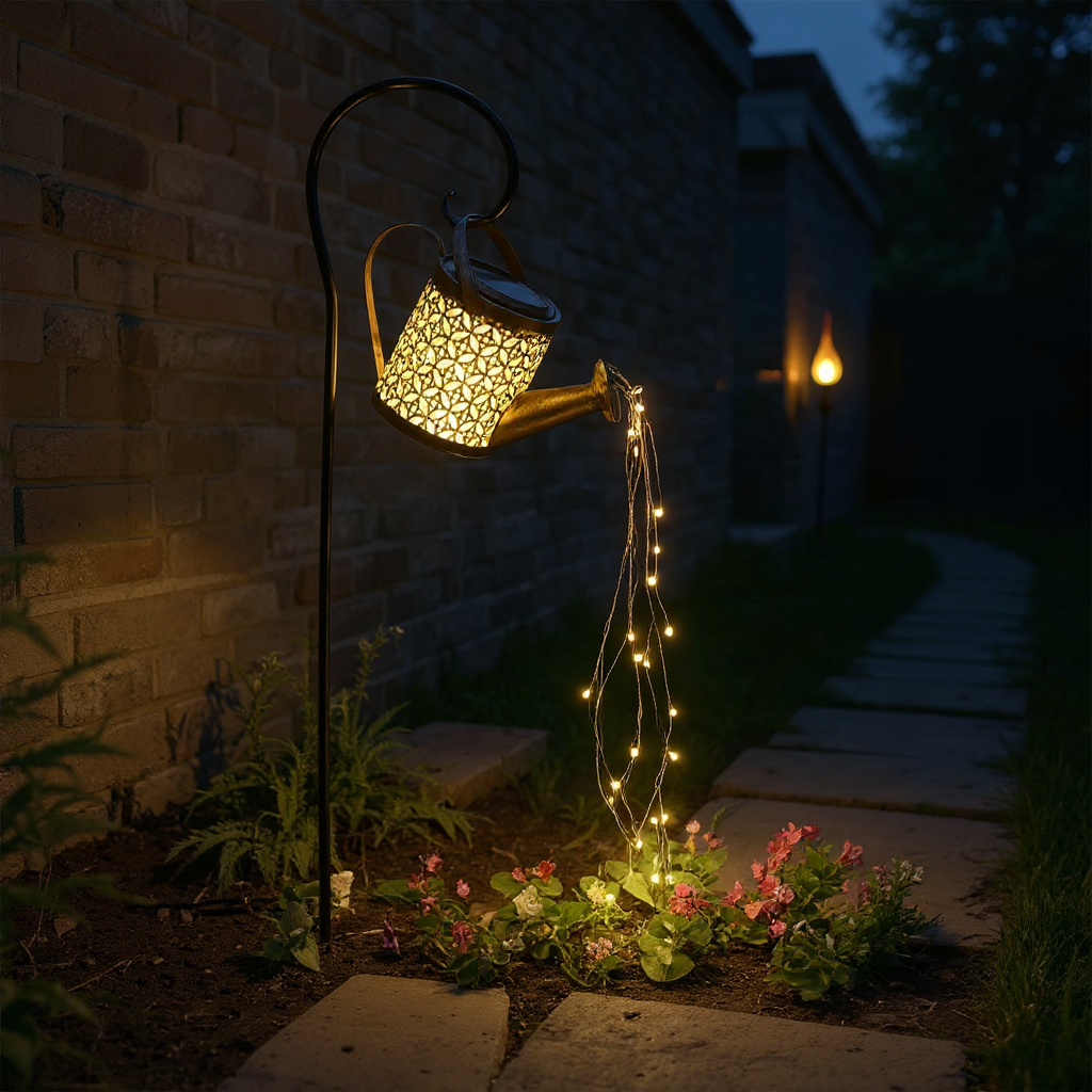 Solar Watering Can Garden Light with Cascading LED Fairy String – Outdoor Decorative Pathway Landscape Lamp