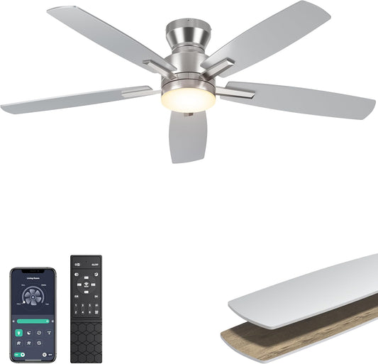 Ohniyou Ceiling Fans with Lights, 42'' Low Profile Ceiling Fan with Light and Remote/APP Control