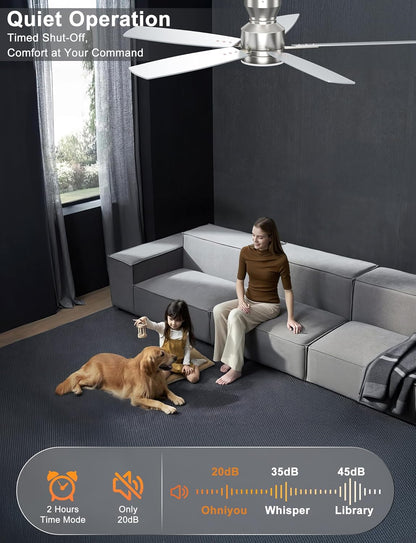 Ohniyou Ceiling Fans with Lights, 42'' Low Profile Ceiling Fan with Light and Remote/APP Control
