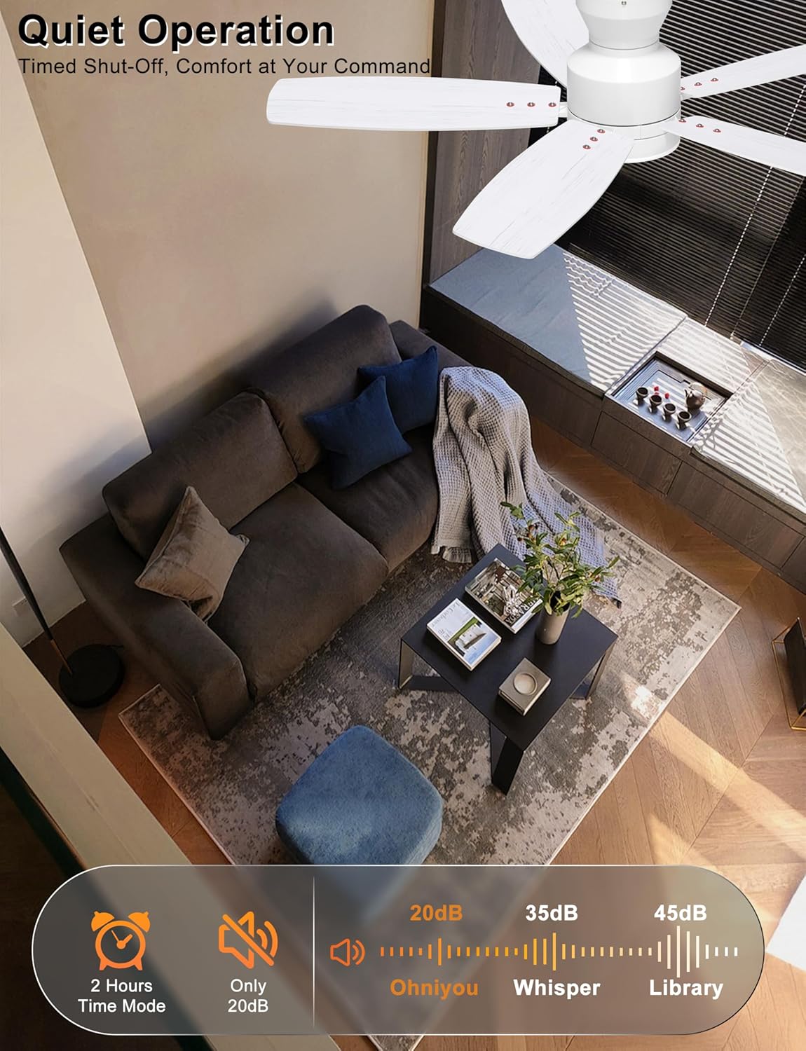 Ohniyou Ceiling Fans with Lights, 42'' Low Profile Ceiling Fan with Light and Remote/APP Control