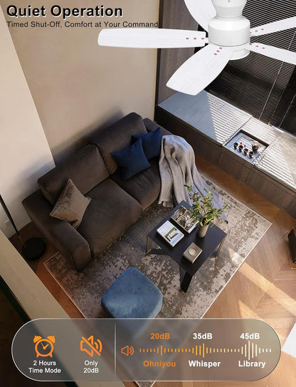 Ohniyou Ceiling Fans with Lights, 42'' Low Profile Ceiling Fan with Light and Remote/APP Control