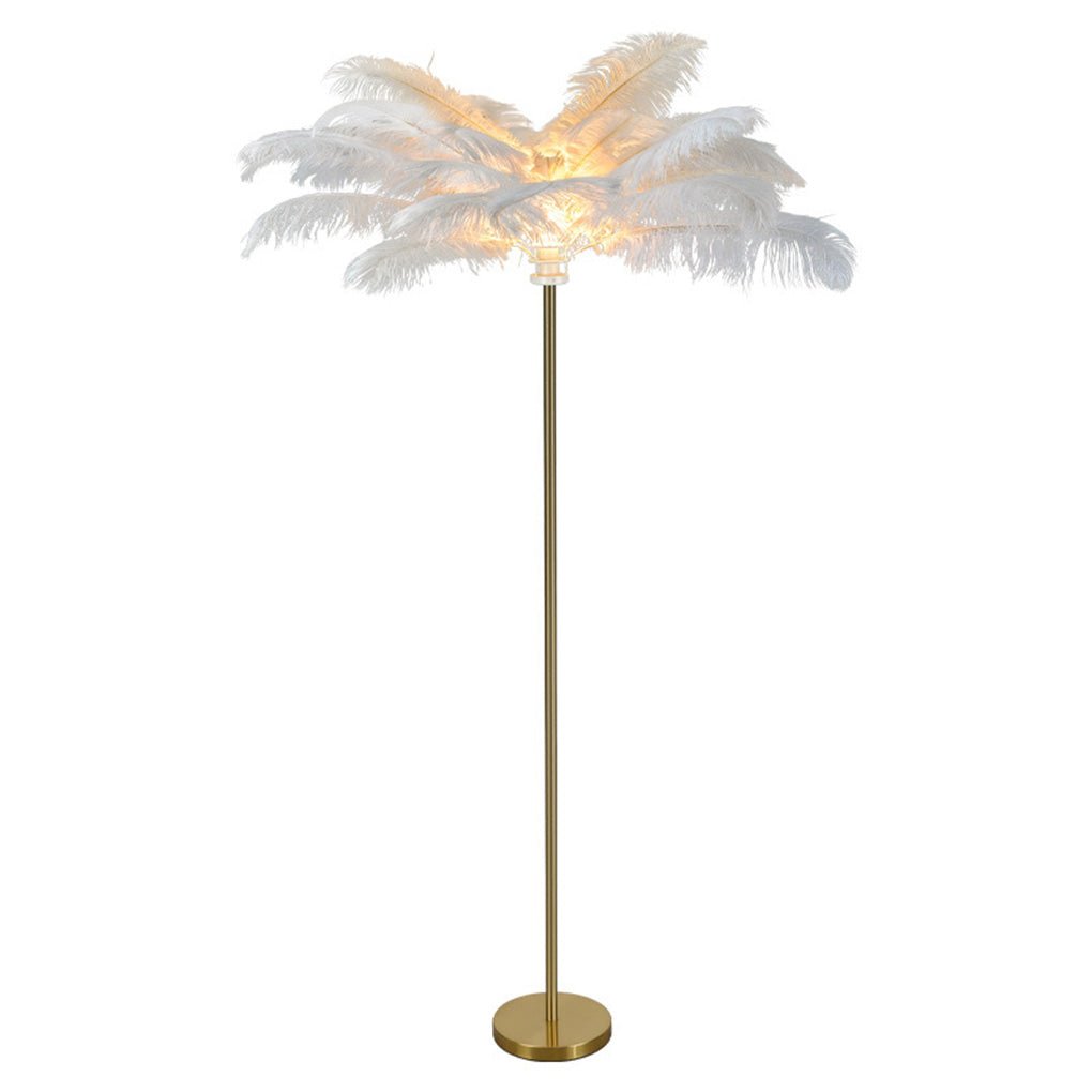 Elegant Feather Floor Lamp | Modern Gold Standing Lamp with Gilded Base | Glamorous Lighting for Living Room Decor
