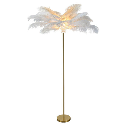 Elegant Feather Floor Lamp | Modern Gold Standing Lamp with Gilded Base | Glamorous Lighting for Living Room Decor