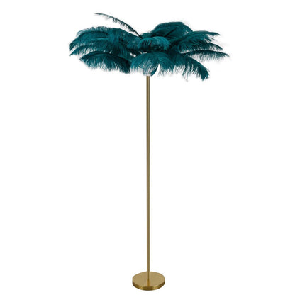 Elegant Feather Floor Lamp | Modern Gold Standing Lamp with Gilded Base | Glamorous Lighting for Living Room Decor
