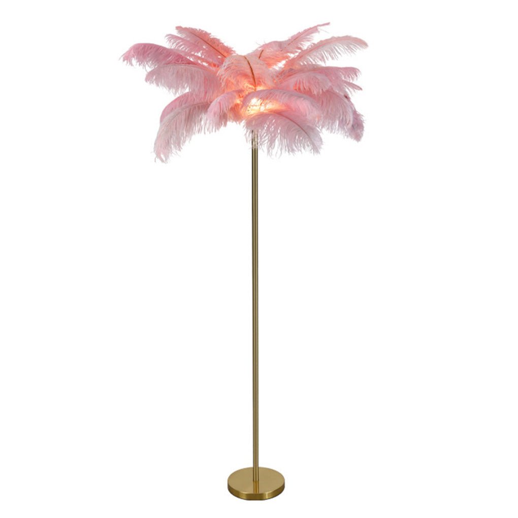 Elegant Feather Floor Lamp | Modern Gold Standing Lamp with Gilded Base | Glamorous Lighting for Living Room Decor