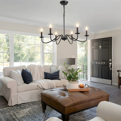Elegant Iron | Modern Chandelier Light with Adjustable Height | Black Fixture for Dining Room Illumination