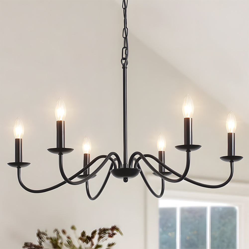 Elegant Iron | Modern Chandelier Light with Adjustable Height | Black Fixture for Dining Room Illumination