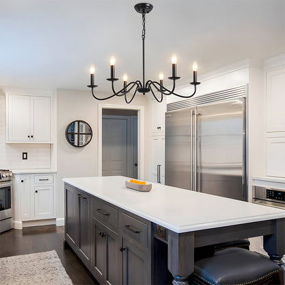 Elegant Iron | Modern Chandelier Light with Adjustable Height | Black Fixture for Dining Room Illumination