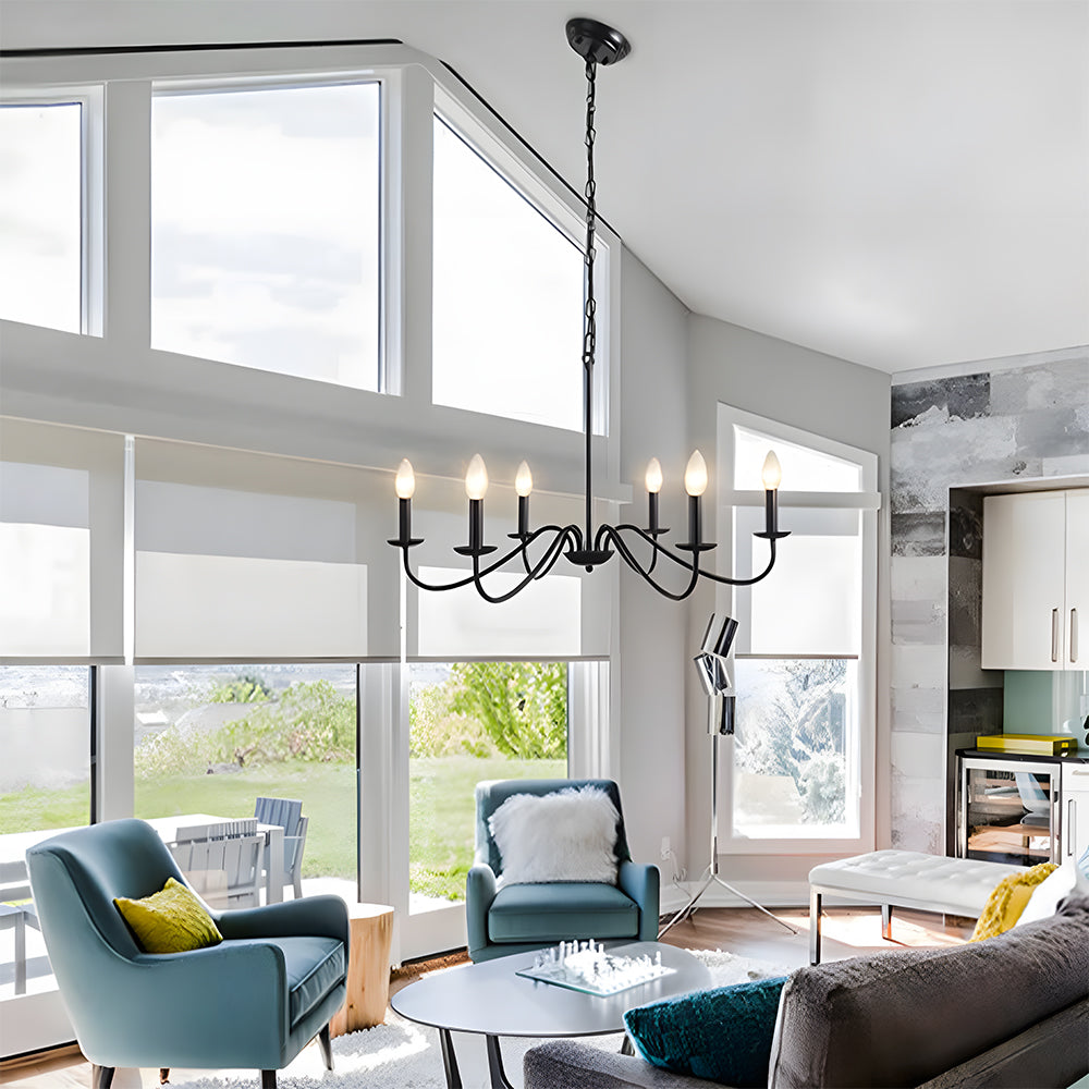 Elegant Iron | Modern Chandelier Light with Adjustable Height | Black Fixture for Dining Room Illumination