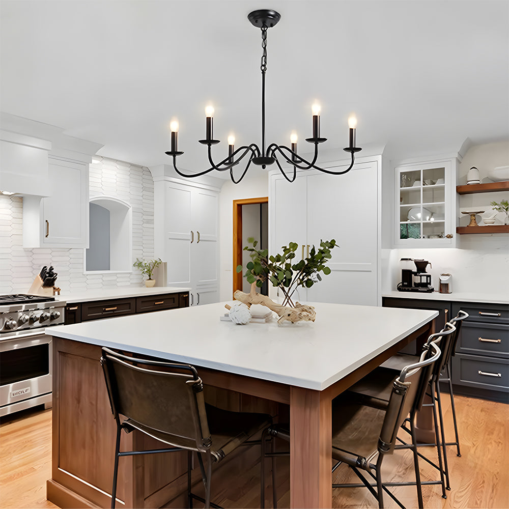 Elegant Iron | Modern Chandelier Light with Adjustable Height | Black Fixture for Dining Room Illumination