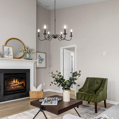 Elegant Iron | Modern Chandelier Light with Adjustable Height | Black Fixture for Dining Room Illumination
