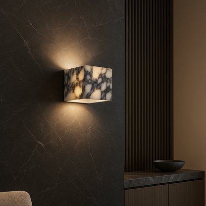 Elegant Wall Sconces | Marble Cube Wall Lamp with Soft LED Glow | Modern Lighting for Home Decor