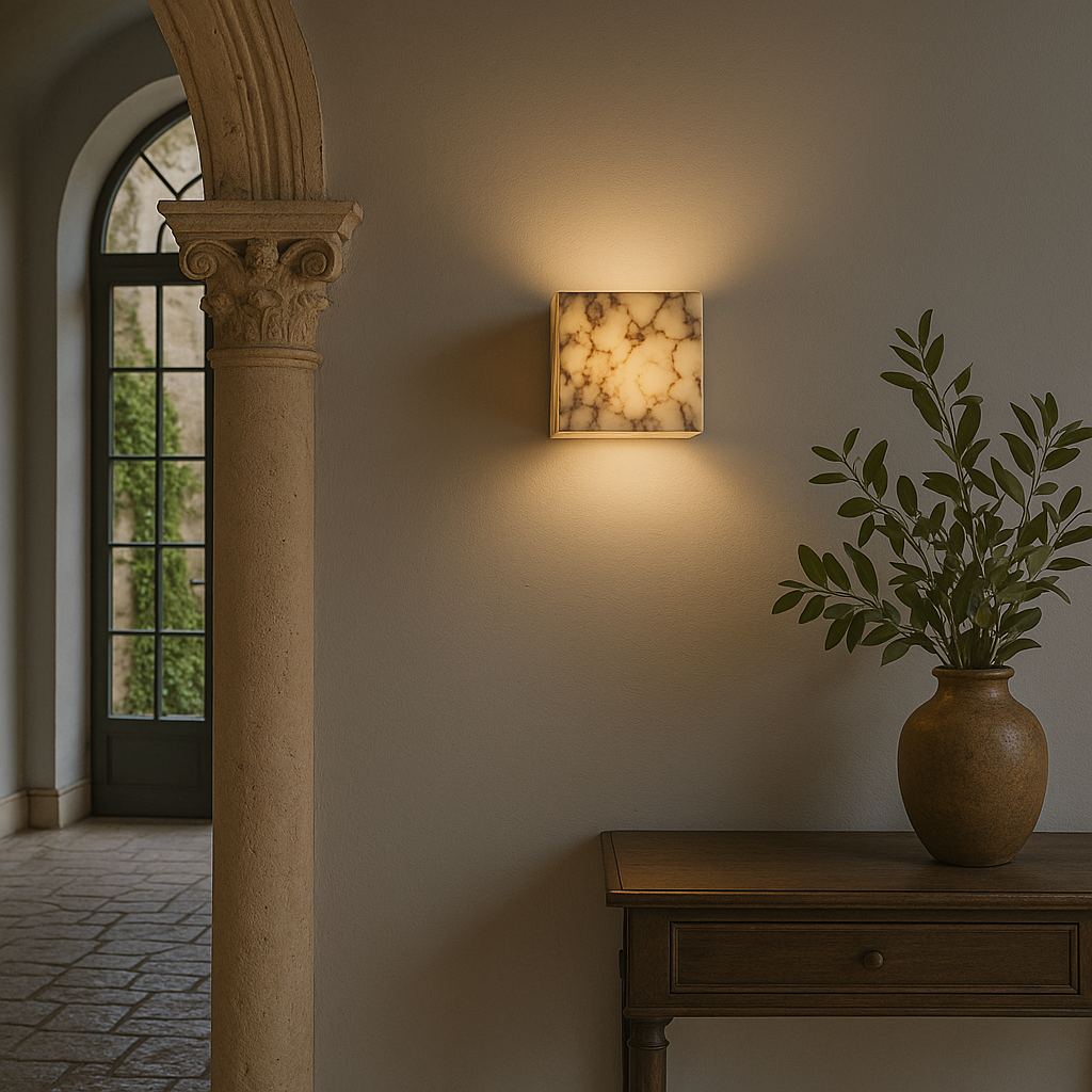 Elegant Wall Sconces | Marble Cube Wall Lamp with Soft LED Glow | Modern Lighting for Home Decor