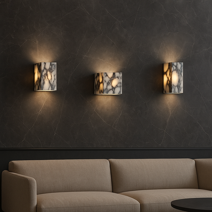 Elegant Wall Sconces | Marble Cube Wall Lamp with Soft LED Glow | Modern Lighting for Home Decor