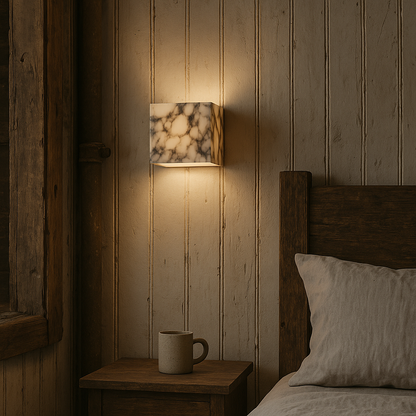 Elegant Wall Sconces | Marble Cube Wall Lamp with Soft LED Glow | Modern Lighting for Home Decor