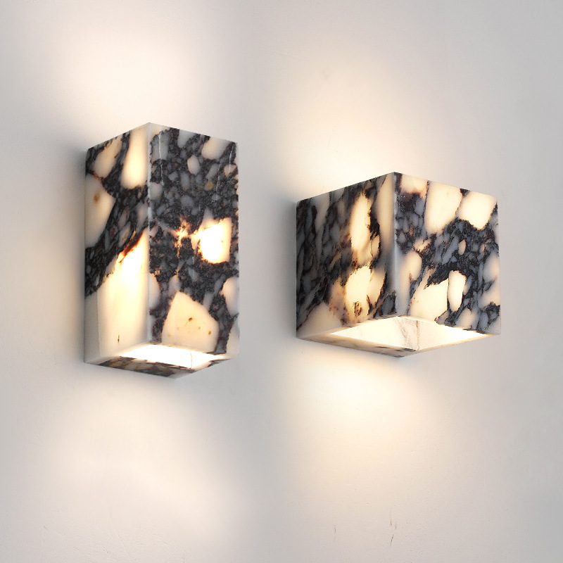 Elegant Wall Sconces | Marble Cube Wall Lamp with Soft LED Glow | Modern Lighting for Home Decor