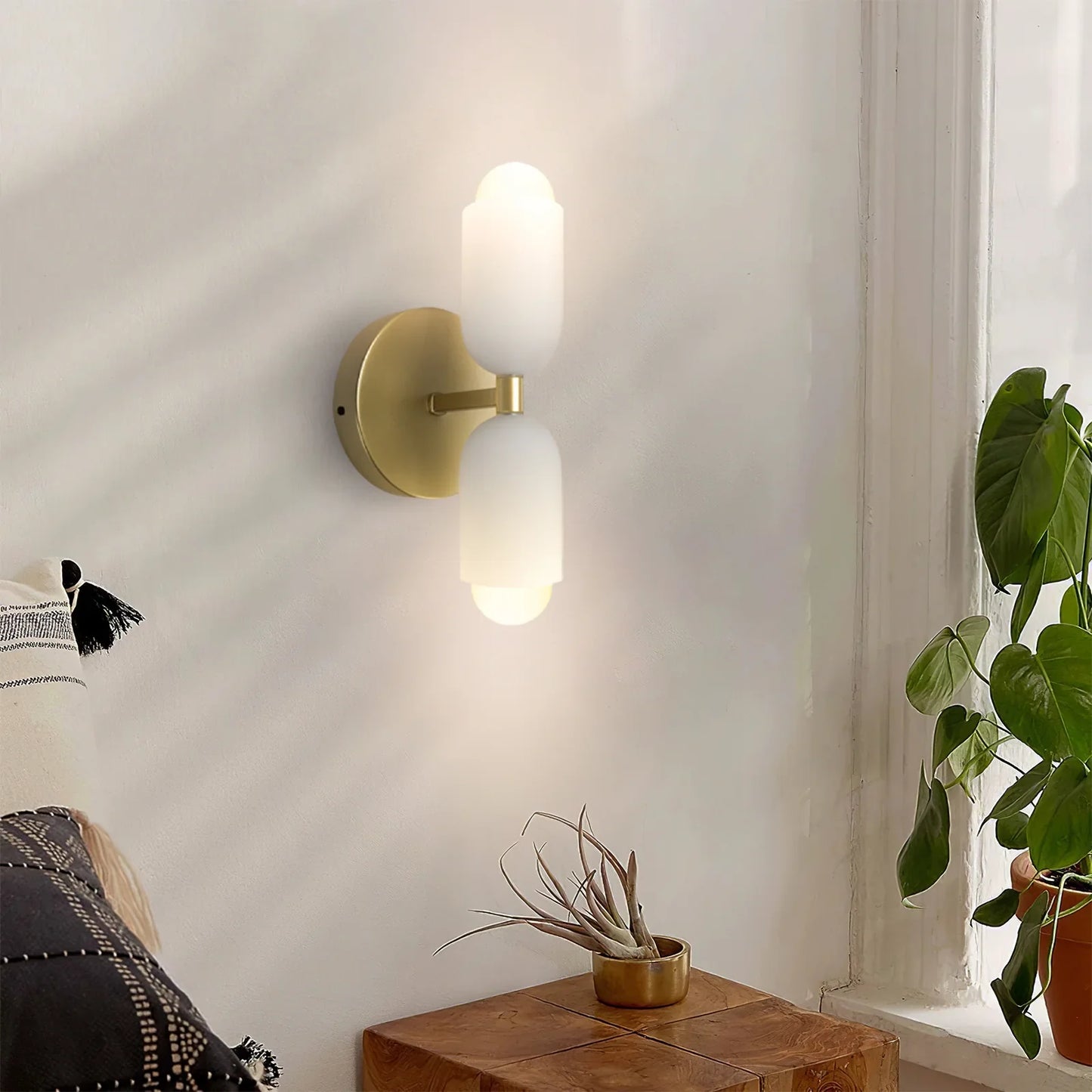 French Retro Glass Double Head LED Bedside Wall Sconce