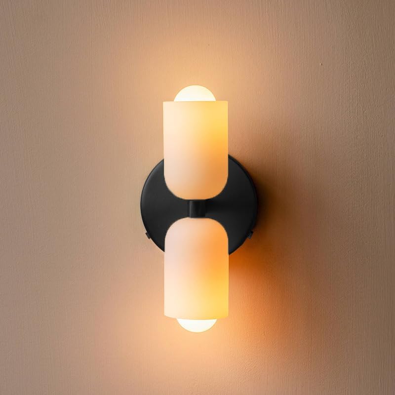 French Retro Glass Double Head LED Bedside Wall Sconce