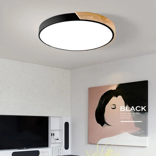 Wooden Circular Ceiling Lamp – Modern Nordic Home Lighting