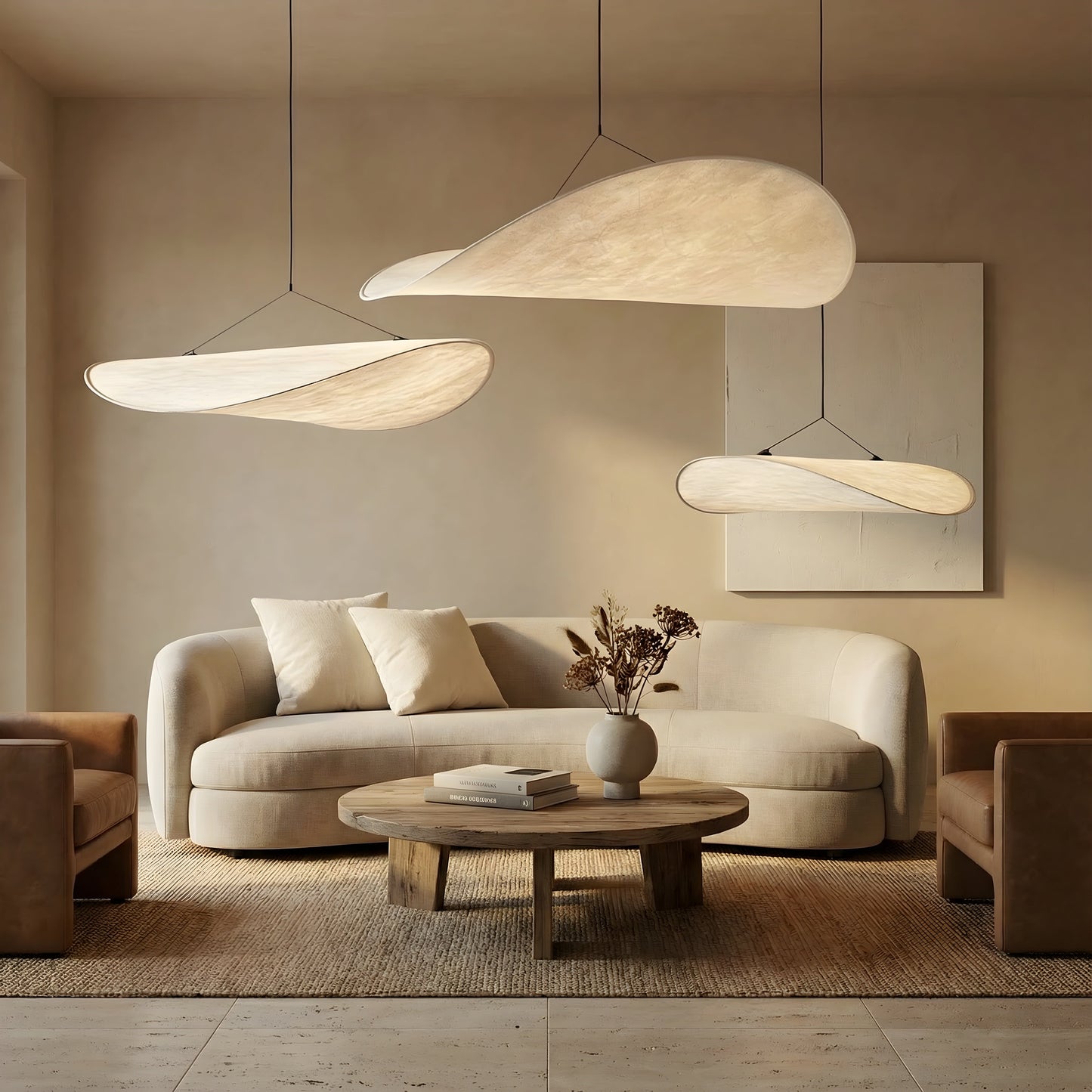 Japandi Collection | Black Pendant Lighting with Silk Shade & LED | Elegant Hanging Light for Cozy Ambiance