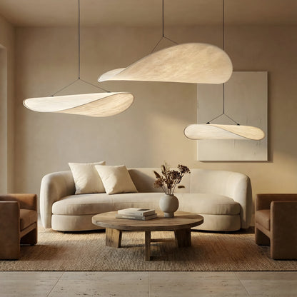 Japandi Collection | Black Pendant Lighting with Silk Shade & LED | Elegant Hanging Light for Cozy Ambiance