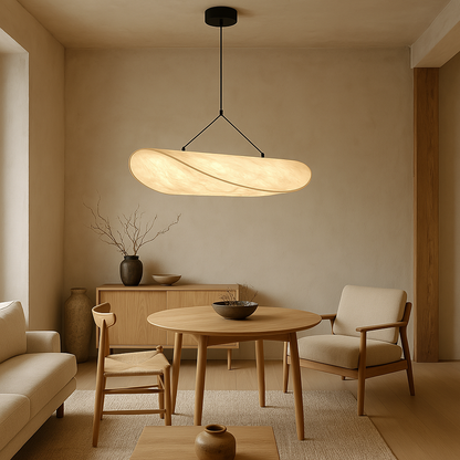 Japandi Collection | Black Pendant Lighting with Silk Shade & LED | Elegant Hanging Light for Cozy Ambiance