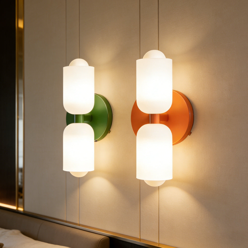 French Retro Glass Double Head LED Bedside Wall Sconce