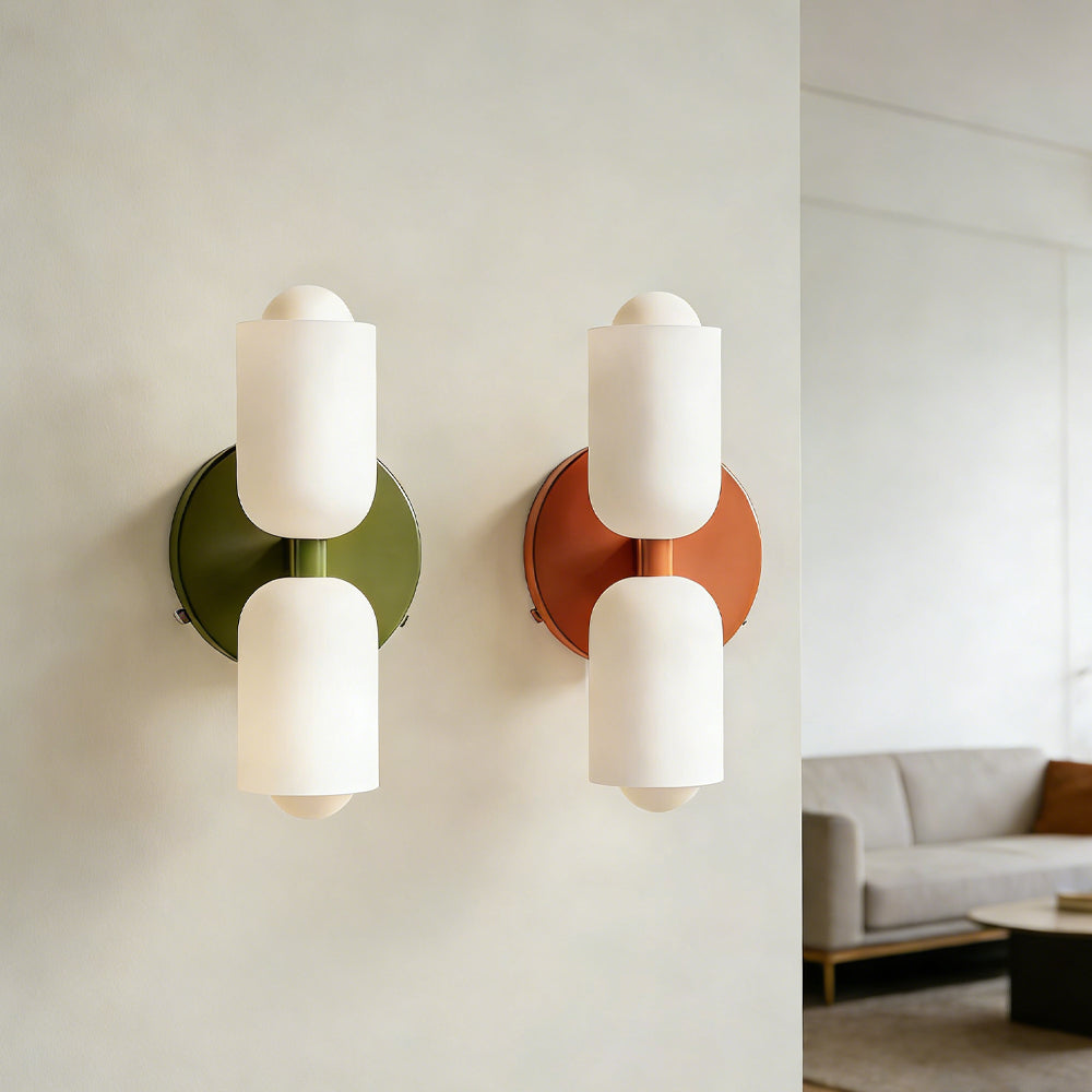 French Retro Glass Double Head LED Bedside Wall Sconce