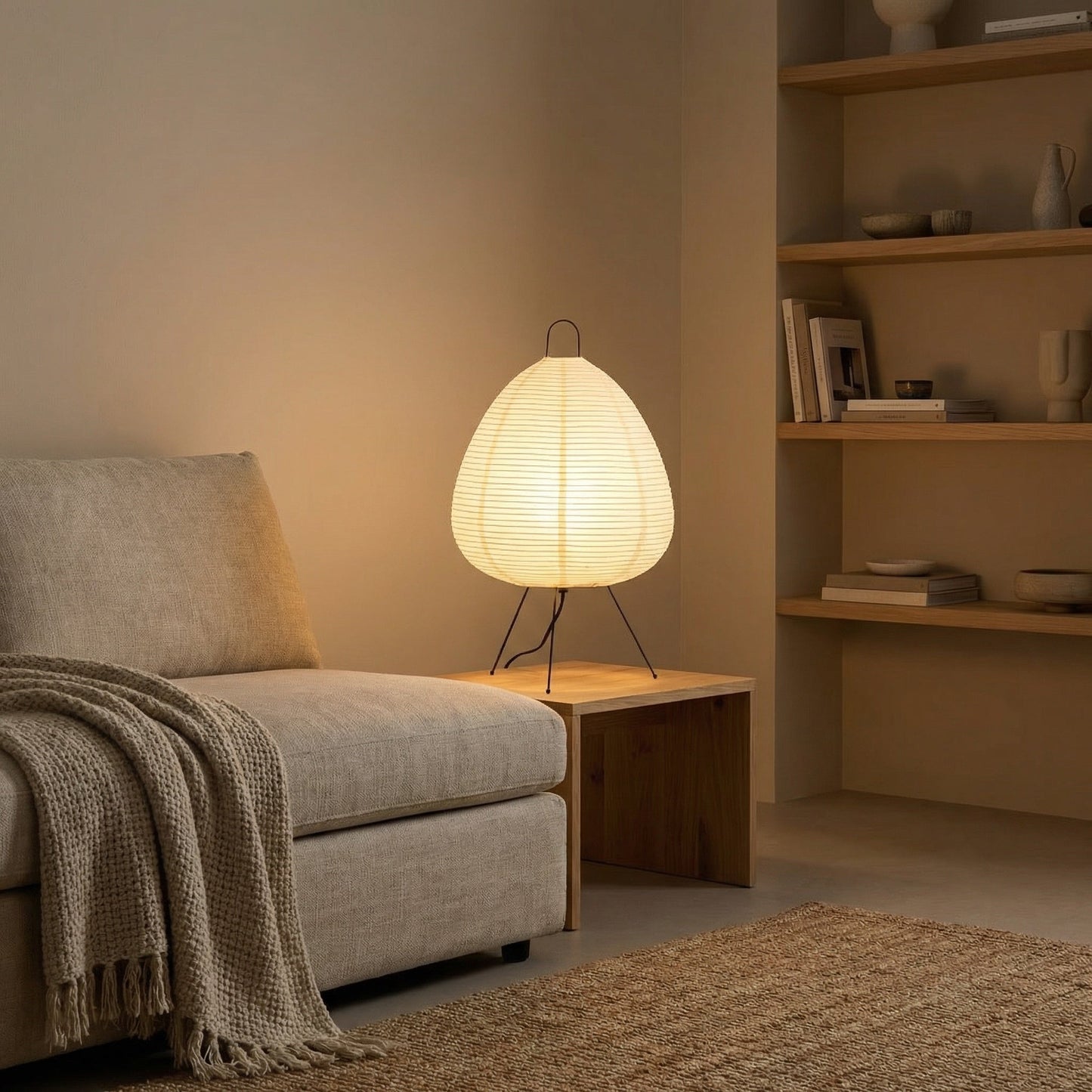 Japanese Rice Paper Table Lamp – Dimmable Lantern Light for Modern Interiors