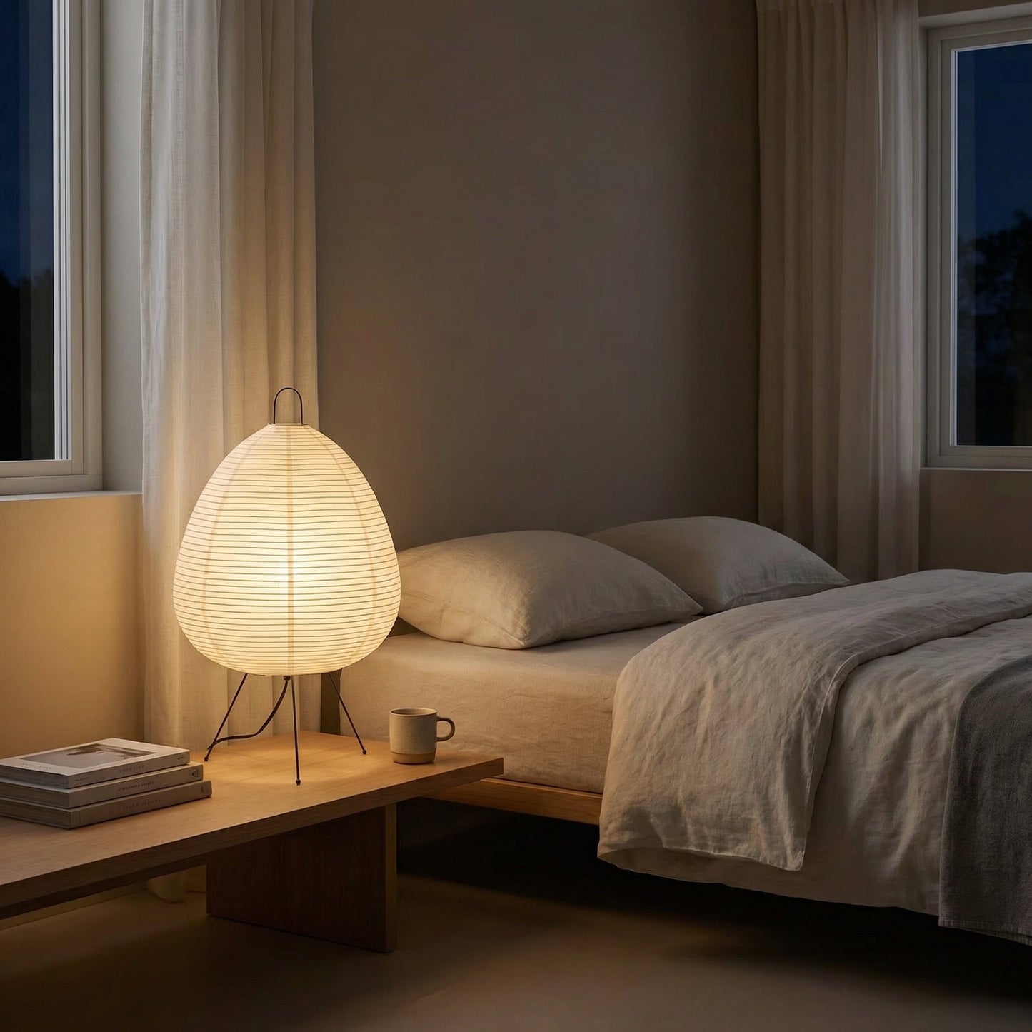 Japanese Rice Paper Table Lamp – Dimmable Lantern Light for Modern Interiors