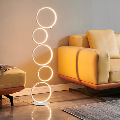 Layered Art | Modern Floor Lamp with Touch Dimming & Five-Ring Design | Black Standing Lamp for Cozy Ambiance