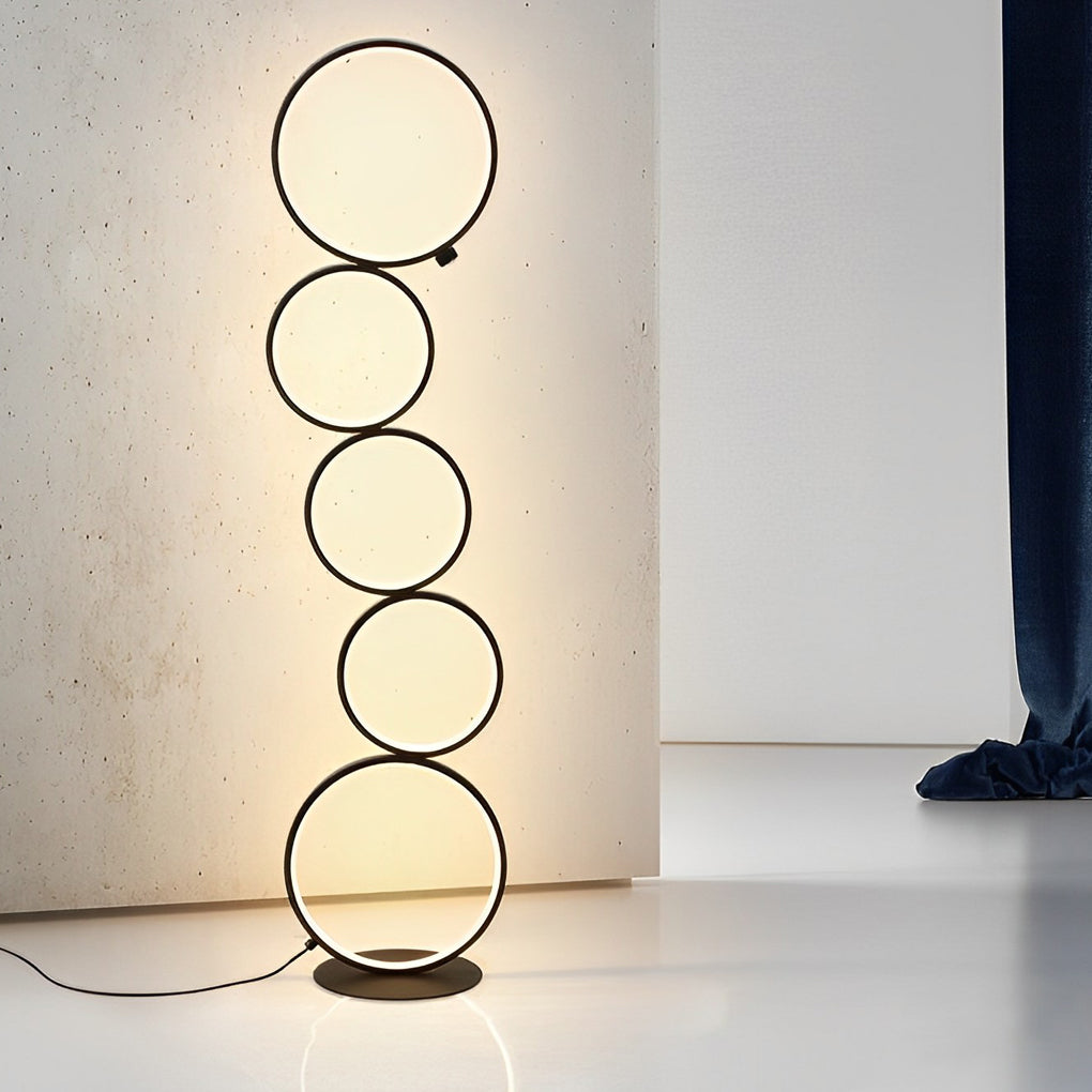 Layered Art | Modern Floor Lamp with Touch Dimming & Five-Ring Design | Black Standing Lamp for Cozy Ambiance
