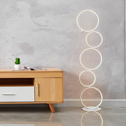 Layered Art | Modern Floor Lamp with Touch Dimming & Five-Ring Design | Black Standing Lamp for Cozy Ambiance