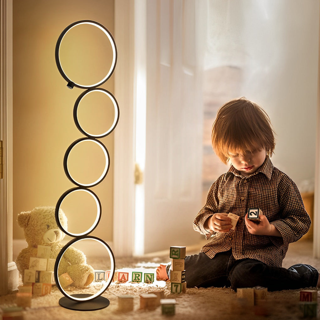 Layered Art | Modern Floor Lamp with Touch Dimming & Five-Ring Design | Black Standing Lamp for Cozy Ambiance