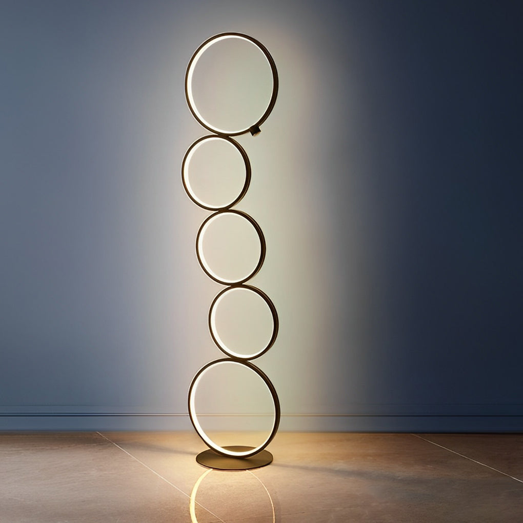 Layered Art | Modern Floor Lamp with Touch Dimming & Five-Ring Design | Black Standing Lamp for Cozy Ambiance
