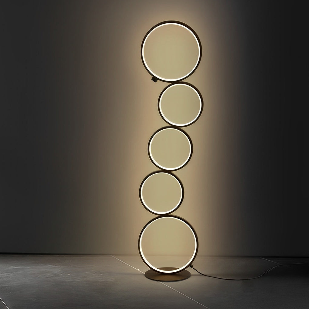 Layered Art | Modern Floor Lamp with Touch Dimming & Five-Ring Design | Black Standing Lamp for Cozy Ambiance