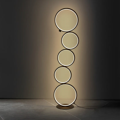Layered Art | Modern Floor Lamp with Touch Dimming & Five-Ring Design | Black Standing Lamp for Cozy Ambiance
