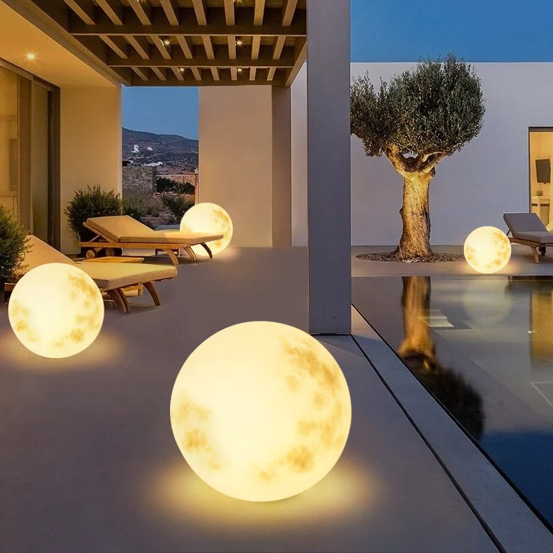 Lunar Glow | Moon-Shaped Garden Lamp with USB Rechargeable LED | Elegant Outdoor Lights for Enchanting Ambience