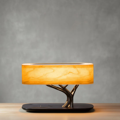 Modern Aesthetic | Table Lamp with Wireless Charging & Bluetooth Speakers | Stylish Home Decor for Convenience and Sound