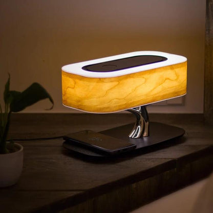 Modern Aesthetic | Table Lamp with Wireless Charging & Bluetooth Speakers | Stylish Home Decor for Convenience and Sound