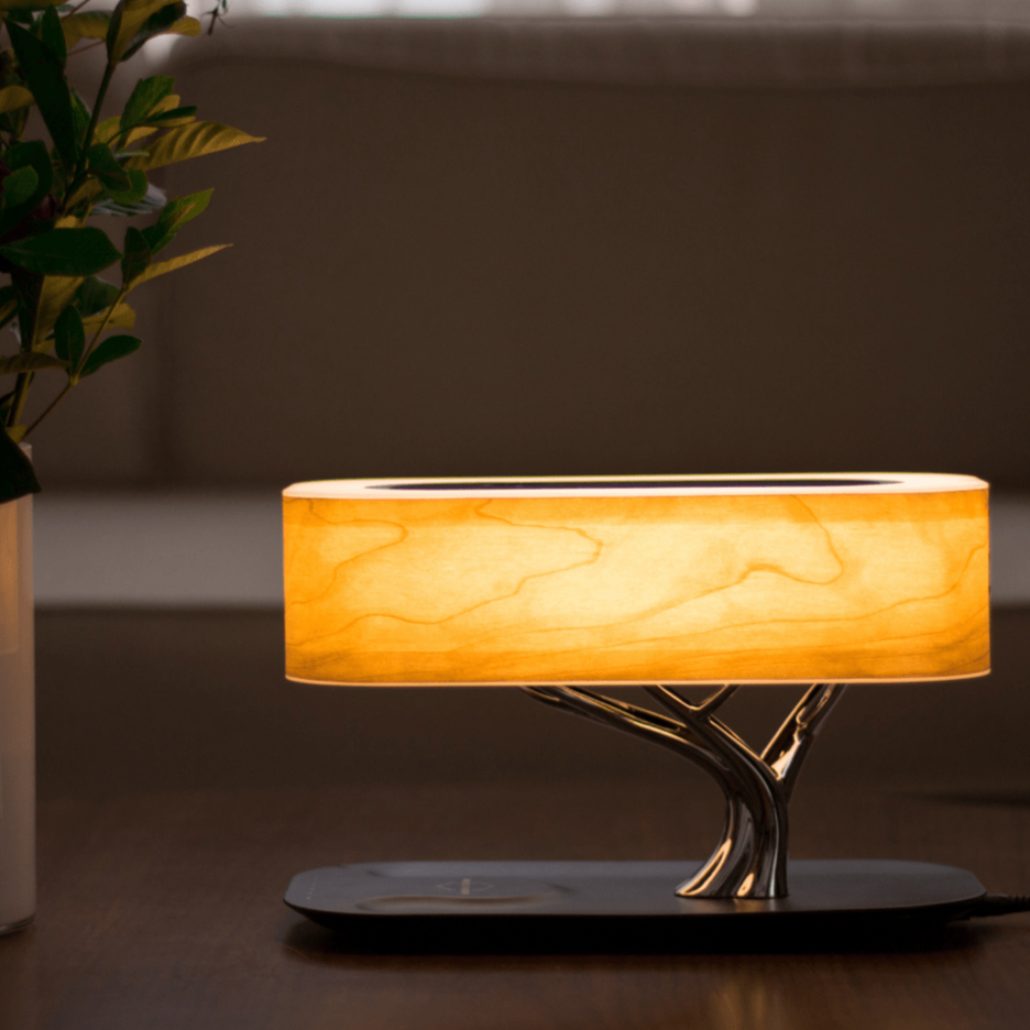 Modern Aesthetic | Table Lamp with Wireless Charging & Bluetooth Speakers | Stylish Home Decor for Convenience and Sound