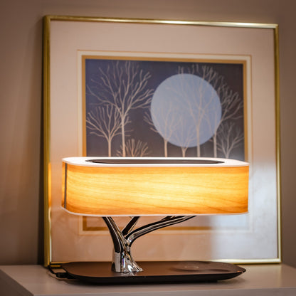 Modern Aesthetic | Table Lamp with Wireless Charging & Bluetooth Speakers | Stylish Home Decor for Convenience and Sound