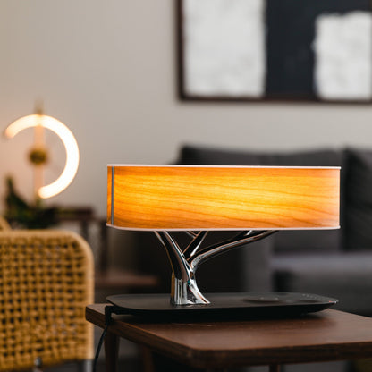 Modern Aesthetic | Table Lamp with Wireless Charging & Bluetooth Speakers | Stylish Home Decor for Convenience and Sound