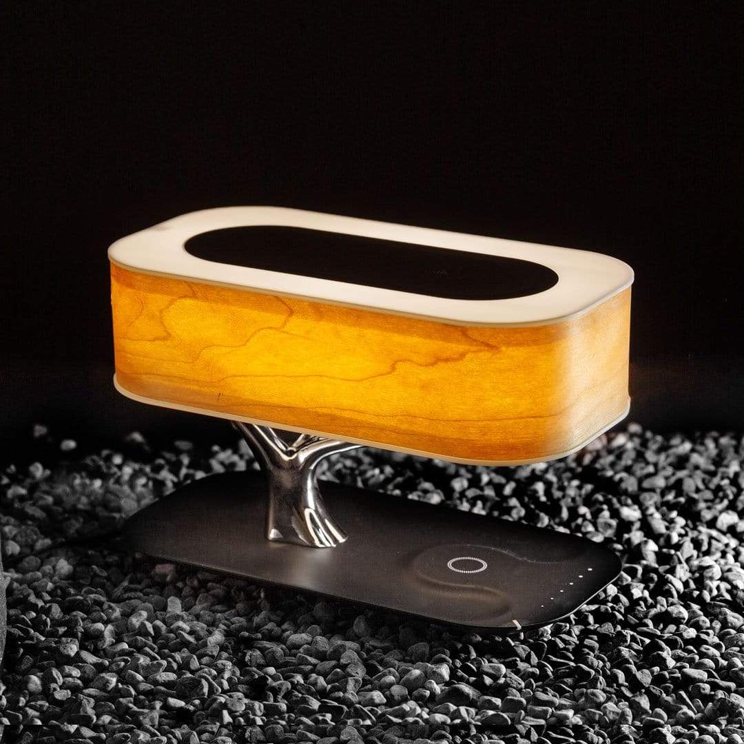 Modern Aesthetic | Table Lamp with Wireless Charging & Bluetooth Speakers | Stylish Home Decor for Convenience and Sound